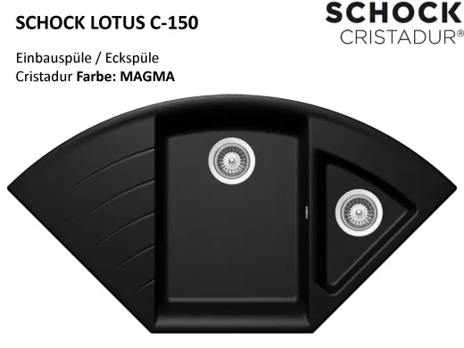 ❎ SCHOCK Kchensple Lotus C 150 Cristadur Nano-Granitsple / Ecksple mit Drehexcenter