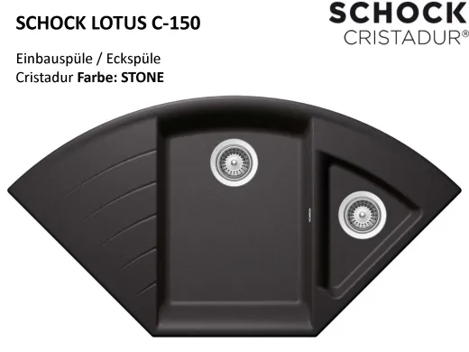 ❎ SCHOCK Kchensple Lotus C 150 Cristadur Nano-Granitsple / Ecksple mit Drehexcenter
