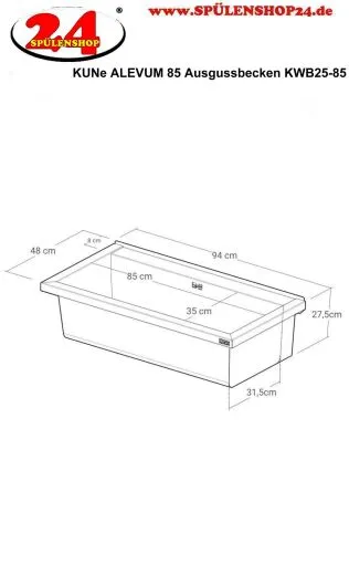 KUNe Arbeits-/ Mehrzweckbecken Alevum 85 KWB25-85 wandh�ngend gekantetes und geschwei�tes Ausgussbecken (Beckentiefe 250mm)