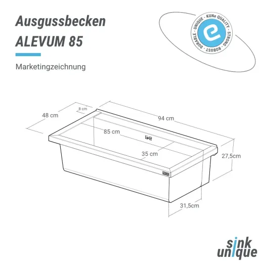 KUNe Arbeits-/ Mehrzweckbecken Alevum 85 KWB25-85 wandh�ngend gekantetes und geschwei�tes Ausgussbecken (Beckentiefe 250mm)