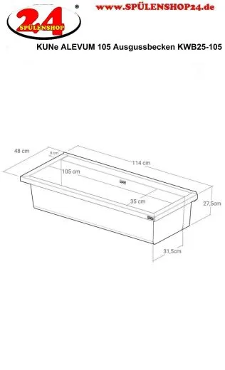 KUNe Arbeits-/ Mehrzweckbecken Alevum 105 KWB25-105 wandh�ngend gekantetes und geschwei�tes Ausgussbecken (Beckentiefe 250mm)