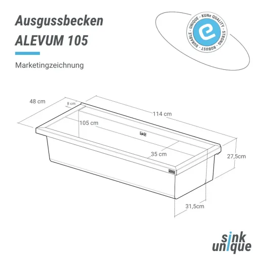 KUNe Arbeits-/ Mehrzweckbecken Alevum 105 KWB25-105 wandh�ngend gekantetes und geschwei�tes Ausgussbecken (Beckentiefe 250mm)