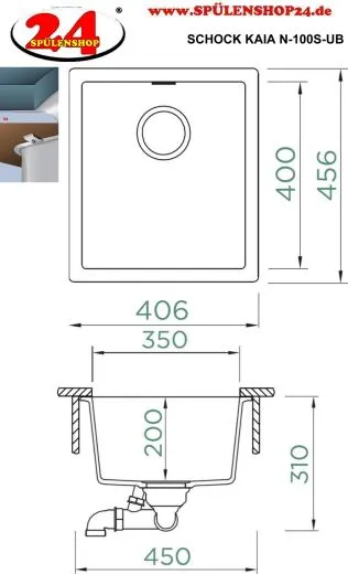 SCHOCK K�chensp�le Kaia N-100S-U Cristadur� Nano-Granitsp�le / Unterbausp�le mit Drehexcenter