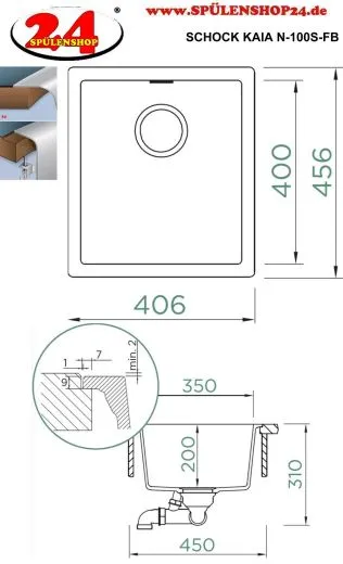 SCHOCK K�chensp�le Kaia N-100S-FB Cristadur� Nano-Granitsp�le fl�chenb�ndig mit Drehexcenter