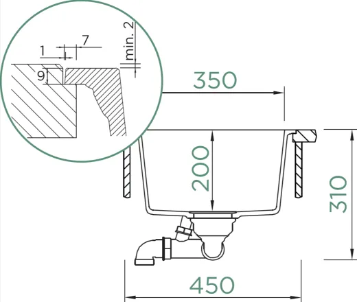 SCHOCK K�chensp�le Kaia N-100S-FB Cristadur� Nano-Granitsp�le fl�chenb�ndig mit Drehexcenter