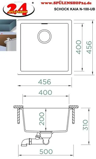 SCHOCK K�chensp�le Kaia N-100-U Cristadur� Nano-Granitsp�le / Unterbausp�le mit Drehexcenter