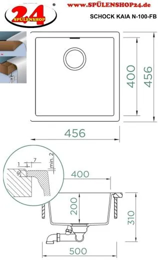 SCHOCK K�chensp�le Kaia N-100-FB Cristadur� Nano-Granitsp�le fl�chenb�ndig mit Drehexcenter