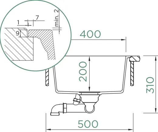 SCHOCK K�chensp�le Kaia N-100-FB Cristadur� Nano-Granitsp�le fl�chenb�ndig mit Drehexcenter