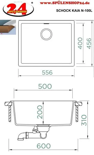 SCHOCK K�chensp�le Kaia N-100L Cristadur� Nano-Granitsp�le / Einbausp�le mit Drehexcenter