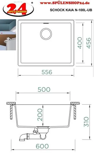 SCHOCK K�chensp�le Kaia N-100L-U Cristadur� Nano-Granitsp�le / Unterbausp�le mit Drehexcenter