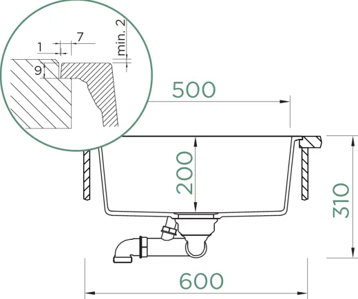 SCHOCK K�chensp�le Kaia N-100L-FB Cristadur� Nano-Granitsp�le fl�chenb�ndig mit Drehexcenter