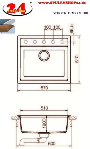 SCHOCK Kchensple Mono N-100 Cristadur Nano-Granitsple / Einbausple mit Drehexcenter