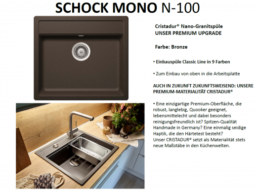 SCHOCK Kchensple Mono N-100 Cristadur Nano-Granitsple / Einbausple mit Drehexcenter