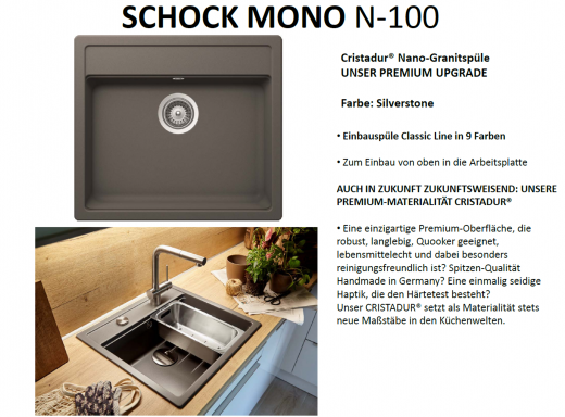 SCHOCK Kchensple Mono N-100 Cristadur Nano-Granitsple / Einbausple mit Drehexcenter