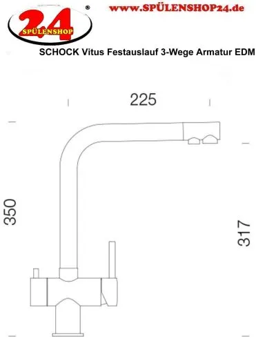 SCHOCK K�chenarmatur Vitus Schwarz mit Festauslauf 3-Wege Trinkwasserfilter Armatur Oberfl�che: Cristadur� Farbe Puro 360� schwenkbarer Auslauf