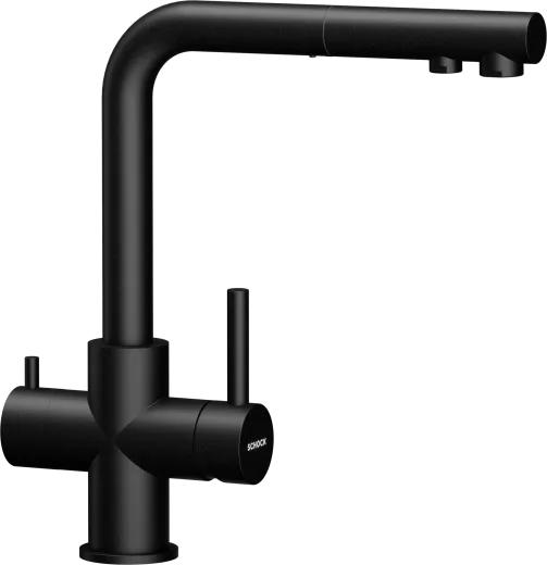 SCHOCK K�chenarmatur Vitus Schwarz mit Zugauslauf 3-Wege Trinkwasserfilter Armatur Oberfl�che: Cristadur� Farbe Puro 180� schwenkbarer Auslauf