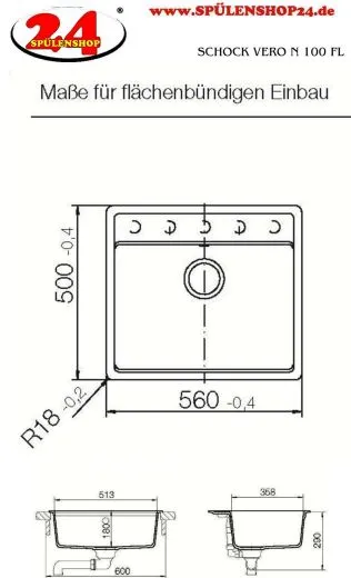SCHOCK Kchensple Mono N-100 FB Cristadur Nano-Granitsple flchenbndig mit Drehexcenter