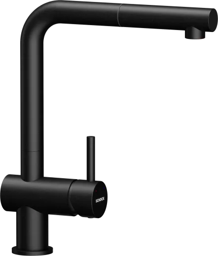 SCHOCK K�chenarmatur Epos Schwarz Einhebelmischer Oberfl�che: Cristadur� Farbe Puro mit Zugauslauf 180� schwenkbarer Auslauf Niederdruck