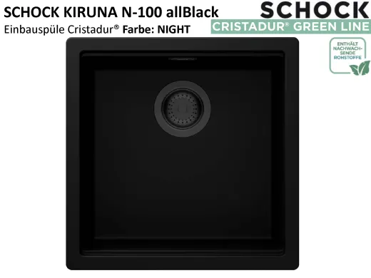 SCHOCK K�chensp�le Kiruna N-100 allBlack Cristadur� Nano-Granitsp�le Green Line mit Drehexcenter Black-Edition