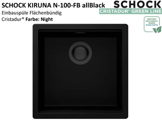 SCHOCK K�chensp�le Kiruna N-100-FB allBlack Cristadur� Nano-Granitsp�le fl�chenb�ndig Green Line mit Drehexcenter Black-Edition