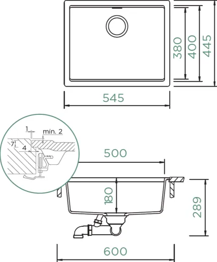 SCHOCK K�chensp�le Kiruna N-100L-FB Cristadur� Nano-Granitsp�le fl�chenb�ndig Green Line mit Drehexcenter