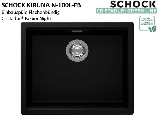 SCHOCK K�chensp�le Kiruna N-100L-FB Cristadur� Nano-Granitsp�le fl�chenb�ndig Green Line mit Drehexcenter