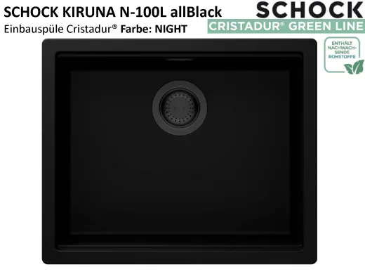 SCHOCK K�chensp�le Kiruna N-100L allBlack Cristadur� Nano-Granitsp�le Green Line mit Drehexcenter Black-Edition