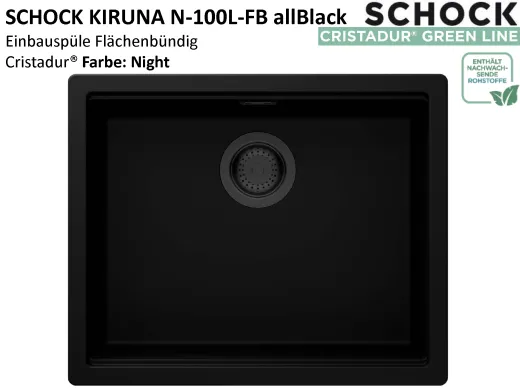 SCHOCK K�chensp�le Kiruna N-100L-FB allBlack Cristadur� Nano-Granitsp�le fl�chenb�ndig Green Line mit Drehexcenter Black-Edition