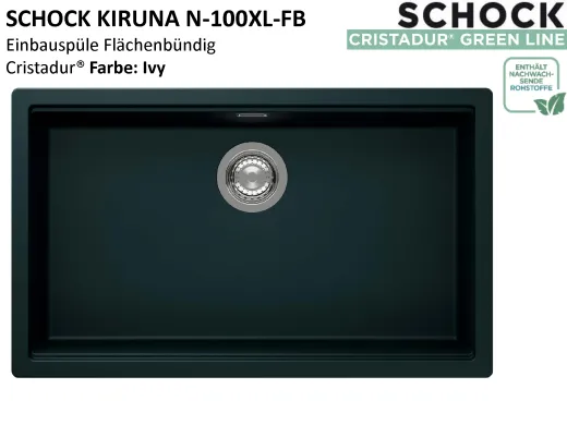 SCHOCK K�chensp�le Kiruna N-100XL-FB Cristadur� Nano-Granitsp�le fl�chenb�ndig Green Line mit Drehexcenter