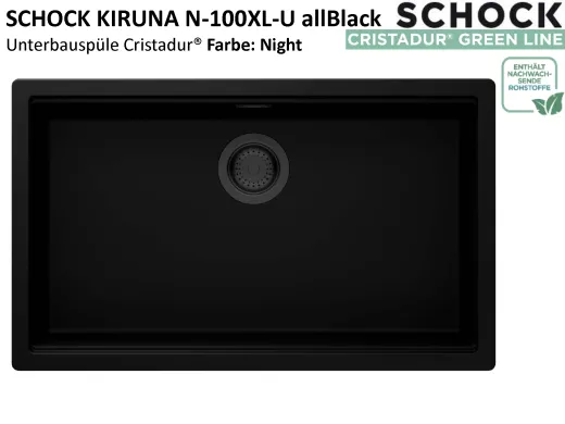 SCHOCK K�chensp�le Kiruna N-100XL-U allBlack Cristadur� Nano-Granitsp�le / Unterbausp�le Green Line mit Drehexcenter Black-Edition