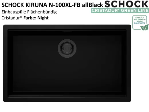SCHOCK K�chensp�le Kiruna N-100XL-FB allBlack Cristadur� Nano-Granitsp�le fl�chenb�ndig Green Line mit Drehexcenter Black-Edition