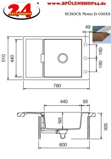 SCHOCK K�chensp�le Mono D-100XS Cristadur� Nano-Granitsp�le / Einbausp�le Green Line mit Drehexcenter
