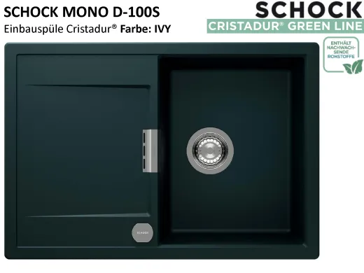 SCHOCK K�chensp�le Mono D-100S Cristadur� Nano-Granitsp�le / Einbausp�le Green Line mit Drehexcenter