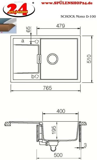 SCHOCK K�chensp�le Mono D-100 Cristadur� Nano-Granitsp�le / Einbausp�le Green Line mit Drehexcenter