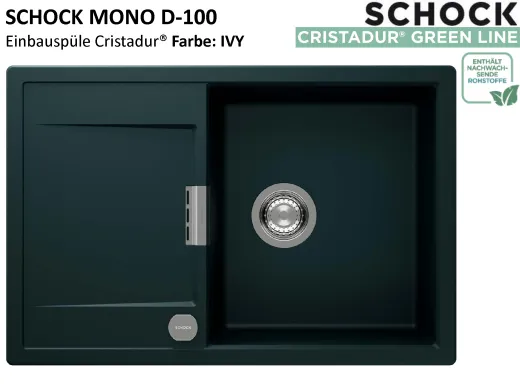 SCHOCK K�chensp�le Mono D-100 Cristadur� Nano-Granitsp�le / Einbausp�le Green Line mit Drehexcenter