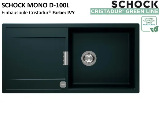 SCHOCK K�chensp�le Mono D-100L Cristadur� Nano-Granitsp�le / Einbausp�le Green Line mit Drehexcenter