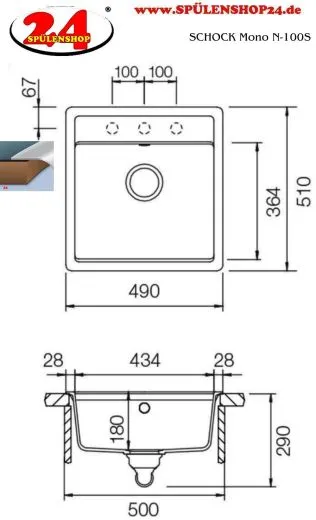 SCHOCK K�chensp�le Mono N-100S Cristadur� Nano-Granitsp�le / Einbausp�le Green Line mit Drehexcenter