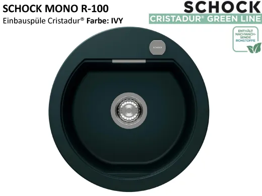 SCHOCK K�chensp�le Mono R-100 Cristadur� Nano-Granitsp�le / Runde Sp�le Green Line mit Drehexcenter