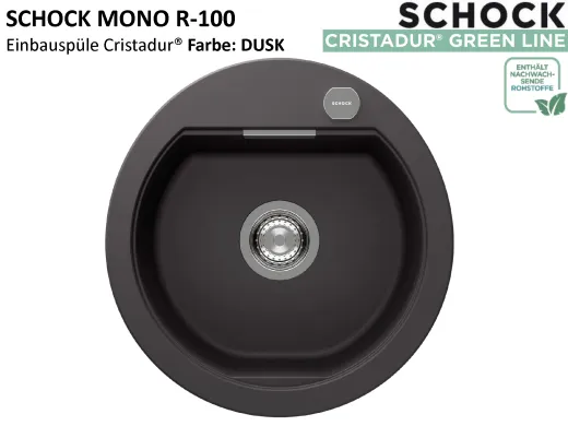 SCHOCK K�chensp�le Mono R-100 Cristadur� Nano-Granitsp�le / Runde Sp�le Green Line mit Drehexcenter