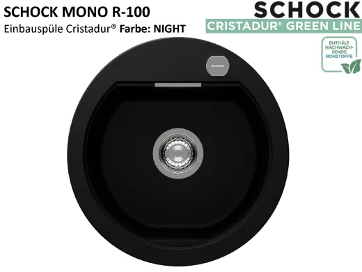 SCHOCK K�chensp�le Mono R-100 Cristadur� Nano-Granitsp�le / Runde Sp�le Green Line mit Drehexcenter