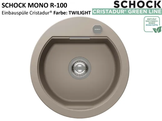 SCHOCK K�chensp�le Mono R-100 Cristadur� Nano-Granitsp�le / Runde Sp�le Green Line mit Drehexcenter