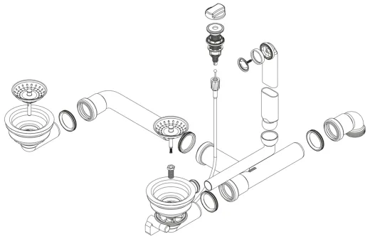 SCHOCK Ablaufgarnitur 2x 3,5" mit Ablauffernbedienung 1x 3,5" Siebkorb-Excenterventil 1x 3,5" Siebkorb-Stopfenventil �berlauf rund Ablaufgarnitur Komplett (629349)