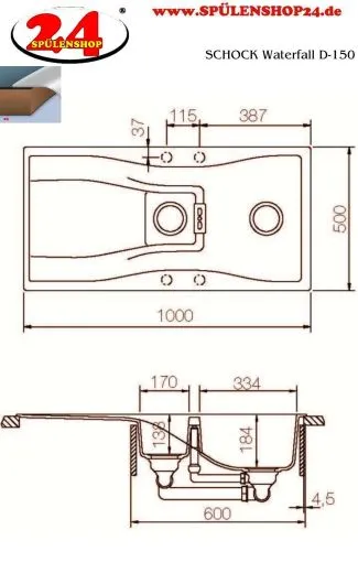 SCHOCK Kchensple Waterfall D-150 Cristadur Nano-Granitsple / Einbausple mit Drehknopfventil