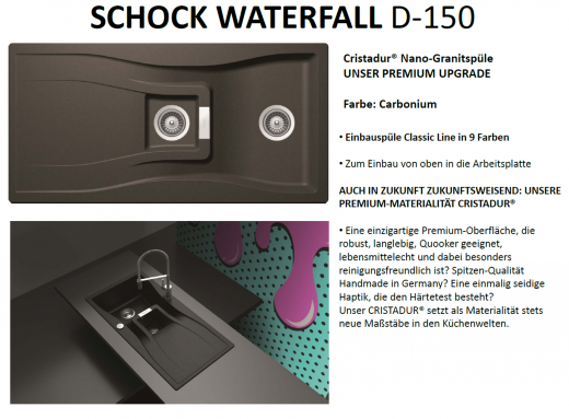SCHOCK Kchensple Waterfall D-150 Cristadur Nano-Granitsple / Einbausple mit Comfopush Chrom