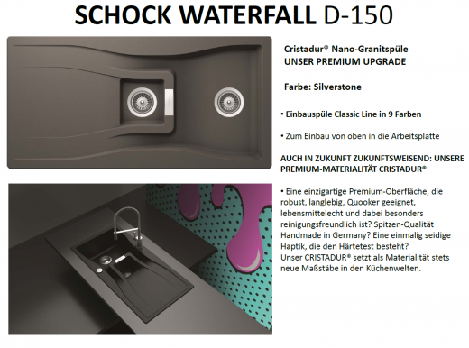 SCHOCK Kchensple Waterfall D-150 Cristadur Nano-Granitsple / Einbausple mit Comfopush Chrom