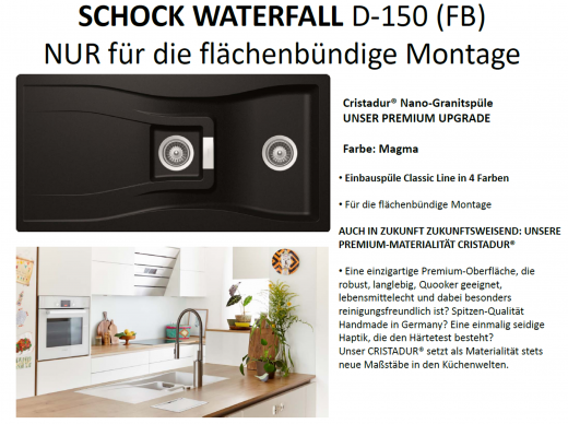 SCHOCK Kchensple Waterfall D-150-FB Cristadur Nano-Granitsple flchenbndig mit Comfopush Chrom