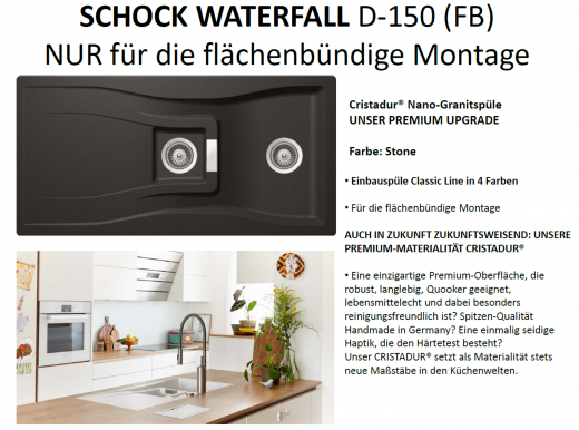 SCHOCK Kchensple Waterfall D-150-FB Cristadur Nano-Granitsple flchenbndig mit Comfopush Chrom