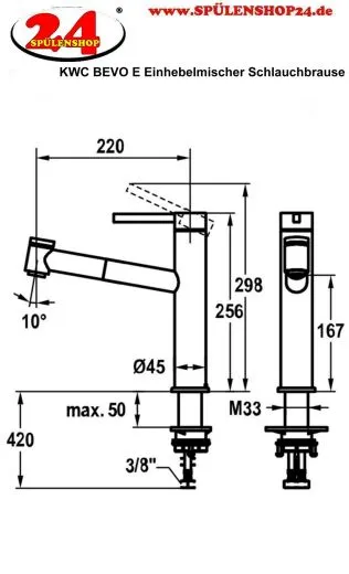 KWC K�chenarmatur Bevo E ECO 10.531.462.700FL Einhebelmischer Edelstahl massiv mit Zugauslauf und Brausefunktion (3600013787)