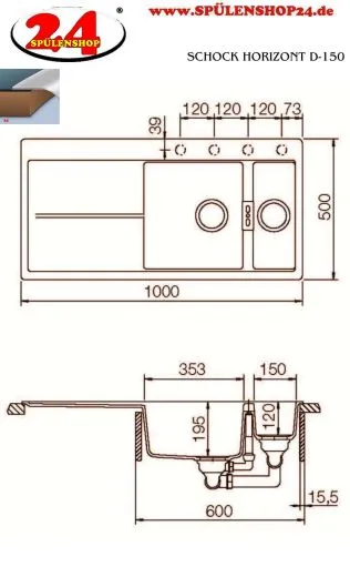 ✅*SCHOCK Kchensple Horizont D 150 Cristadur Nano-Granitsple / Einbausple Farbe Polaris mit Drehexcenter