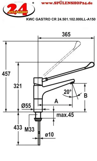KWC Gastro CR 24.501.102.000LL-A150 Einhebelmischer Gewerbearmatur Hebel lang f�r die Profik�che (123980)